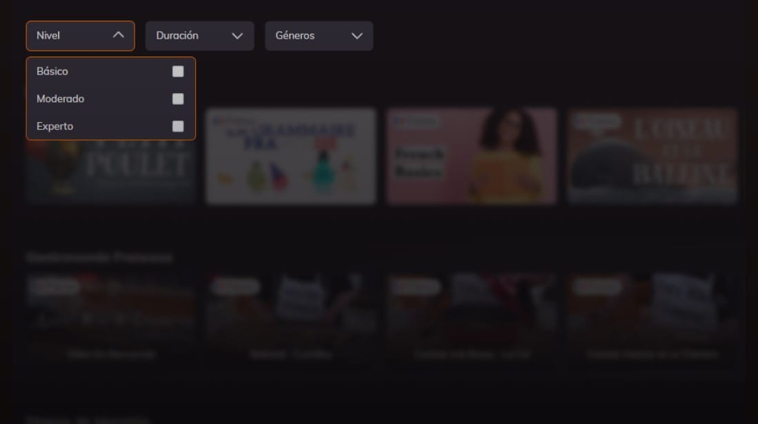 Catálogo de series y películas en francés en Lingopie organizado por nivel de aprendizaje